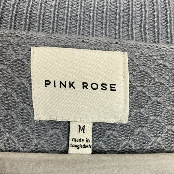 Pink Rose Blue Knit V-neck Sweater Size Medium - Picture 3 of 5